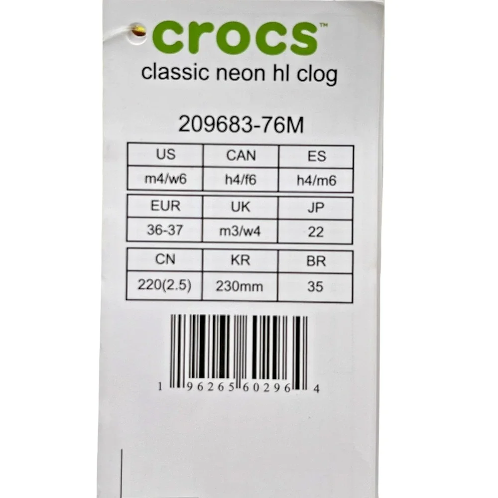 Crocs Mens Classic Slip-on Clogs Size 4 Neon Yellow Glossy‎ Flexible Comfort